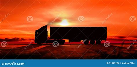 Silhouette Of A Truck At Sunset Stock Illustration - Illustration of ...