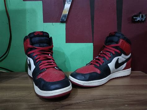 Sepatu Nike Air Jordan 1 High Bred Toe Fesyen Pria Sepatu Sneakers Di Carousell