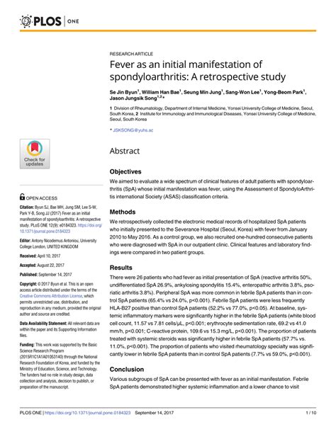 PDF Fever As An Initial Manifestation Of Spondyloarthritis A