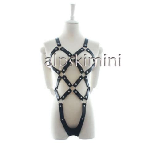 Pu Leather Full Body Harness Binding Female Couples Costume Lingerie Thong Ebay