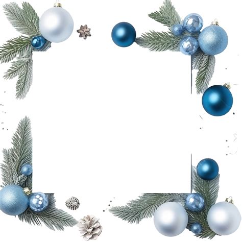 Christmas Frame Composition Of Fir Branches Blue Gift Boxes White