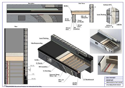 flat roof detail working drawing  building technology components