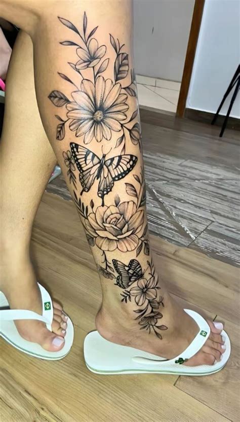 Tatuagem Feminina Grande Na Perna - Tatuagem na perna flores feminina | Tatuagem de mulher na perna ...