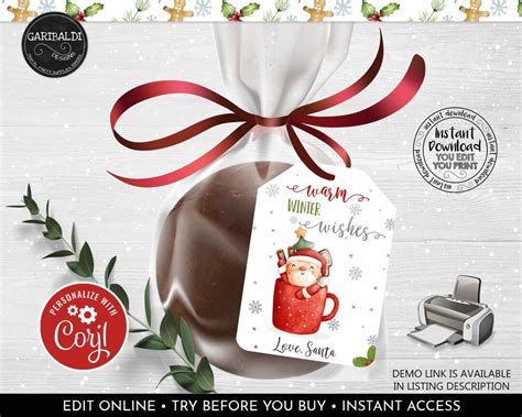 Editable Warm Wishes Tag Personalized Christmas Gift Tag Hot Cocoa Tag
