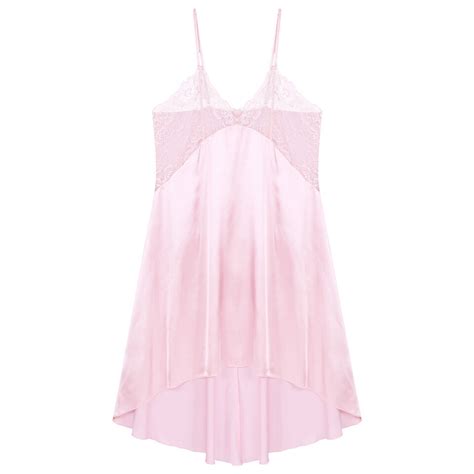 Men S Sissy Satin Silky Lingerie Crossdresser Nightwear Chemise Dress Pajamas EBay