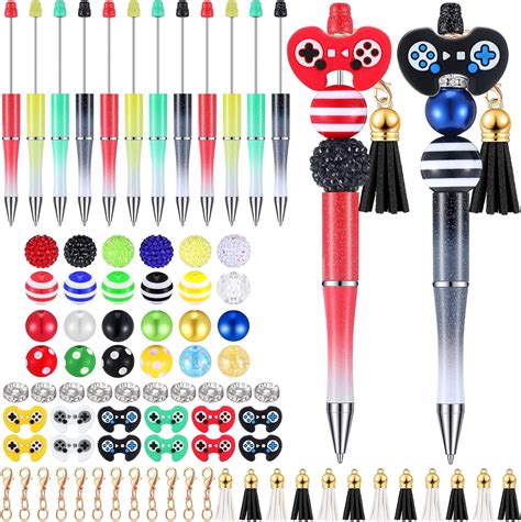 Colarr 12 Sets Christmas Beadable Pens Bulk Halloween Bead Pens With Colorful Beads