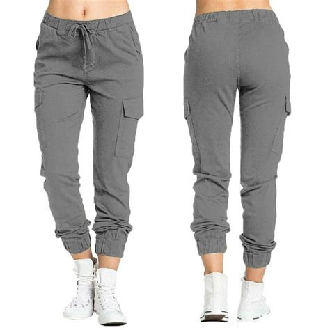 Women Cargo Pants Solid Color Elastic High Waisted Sweatpant Comfy