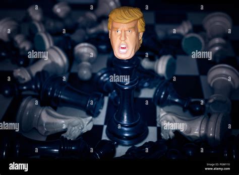 President Donald Trump Standing On Chessboard Scattered Chess Pieces