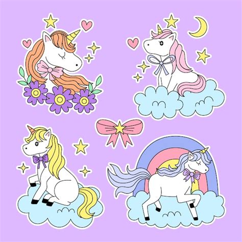 Premium Vector Hand Drawn Cute Unicorn Stickers Collection