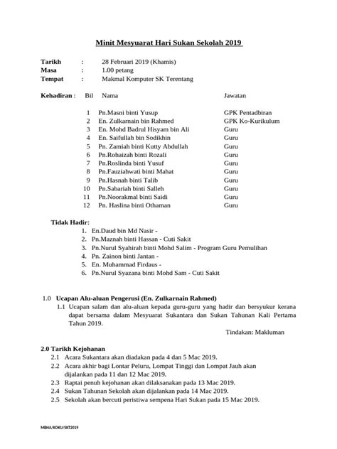 Minit Mesyuarat Hari Sukan Sekolah 2019 Pdf