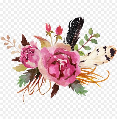 Free Download Hd Png Flower And Feather Watercolor Png Transparent