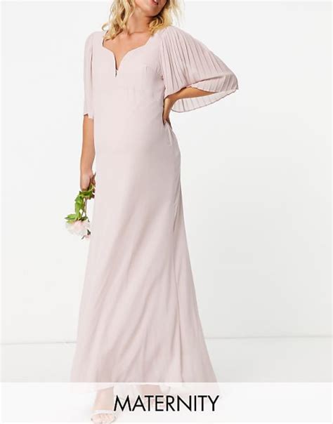 Tfnc Maternity Bridesmaid Sweetheart Neck Flutter Sleeve Maxi Dress In