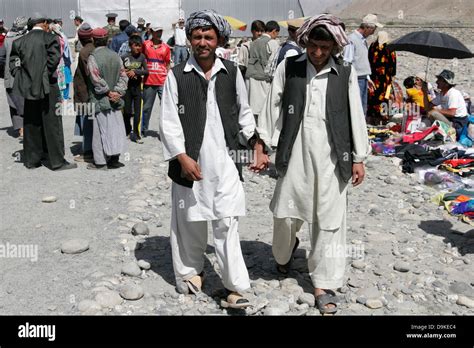 Afghan Men Wearing Traditional Clothes Transborder Market Near