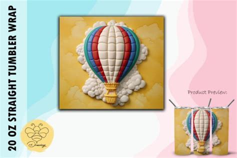 D Hot Air Balloon Tumbler Wrap Graphic By BeeDrawings Creative Fabrica