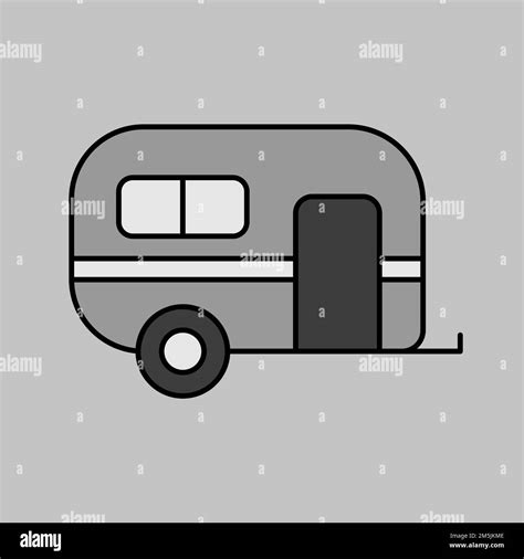 Caravan Trailer Vector Isolated Grayscale Icon Camping Sign Graph