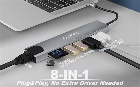 USB C Hub Docking Station BOFIN 8 In 1 USB C Hub To HDMI Adapter 100W