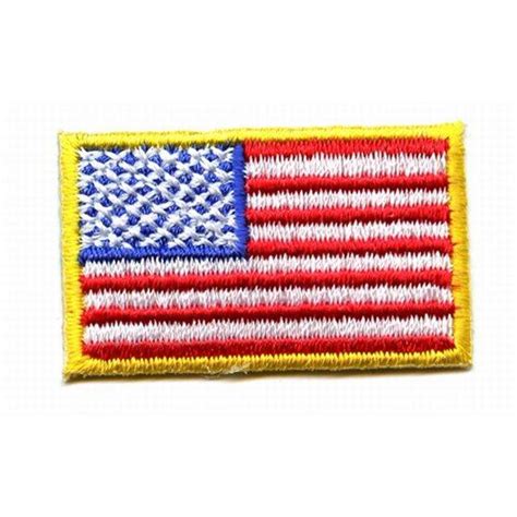 Small American Flag Yellow Border Usa Iron On Embroidered Applique Patch