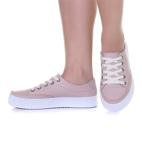Tênis Feminino Nude Sola Alta De Couro Cadarço Compre Agora Dafiti Brasil