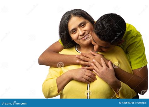 Happy Hispanic Mother With Teenage Son Stock Photo Image Of Dressed Mature 138699706