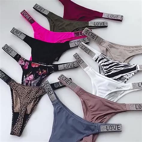 Sexy T Back Bling Diamond Underwear Lace Sexy Low Rise Bikini G String Seamless Thong Womens