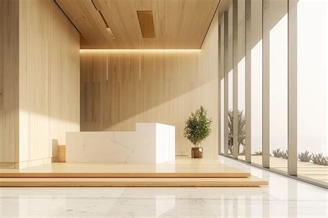 Premium Photo A Modern Corporate Lobby With Expansive Glass Walls