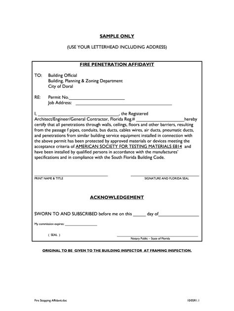 Fillable Online Fire Stopping Affidavit Doc Fax Email Print PdfFiller