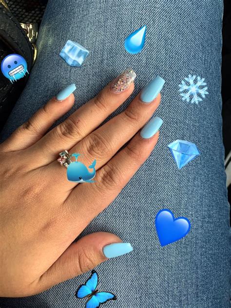 Light Blue Medium Length Coffin Shaped Nails Coffin Shape Nails