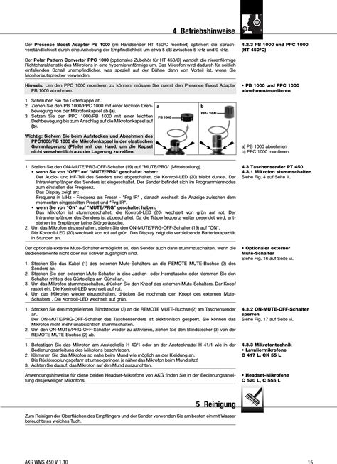 Akg Acoustics Pt Wireless Pocket Transmitter User Manual Wms F R