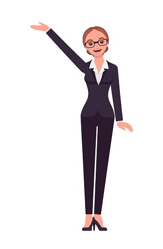 Elegant Female Business Assistant Pant Suit Woman Standing Hand Up Stock Illustration Download