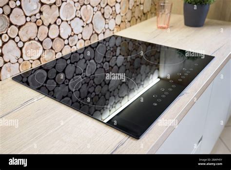 Modern Kitchen Interior With Black Induction Stove Cooker Hob Or