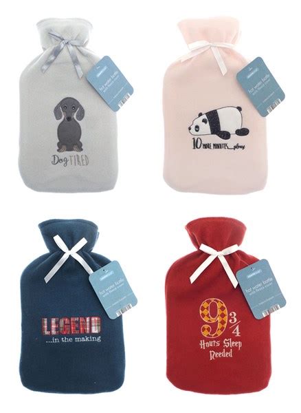 Hot Water Bottles With With Fleece Applique Cover Assorted Designs Bargain WholeSalers
