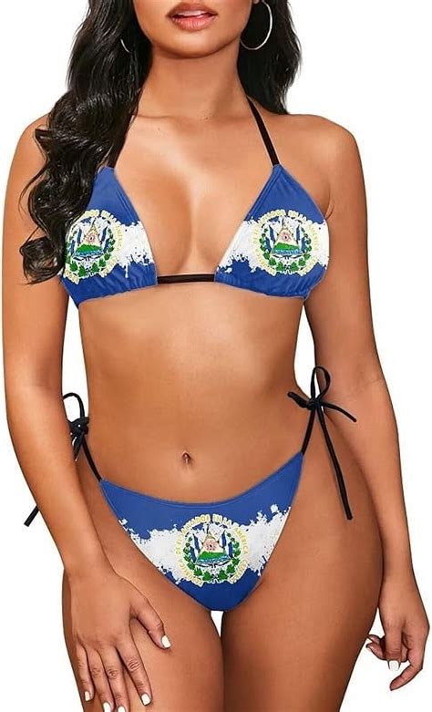 El Salvador Flag Women Two Piece Bikini Set Sexy Swimwear Halter String