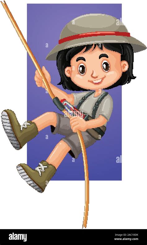 Happy Girl Climbing Rope Illustration Stock Vector Image And Art Alamy