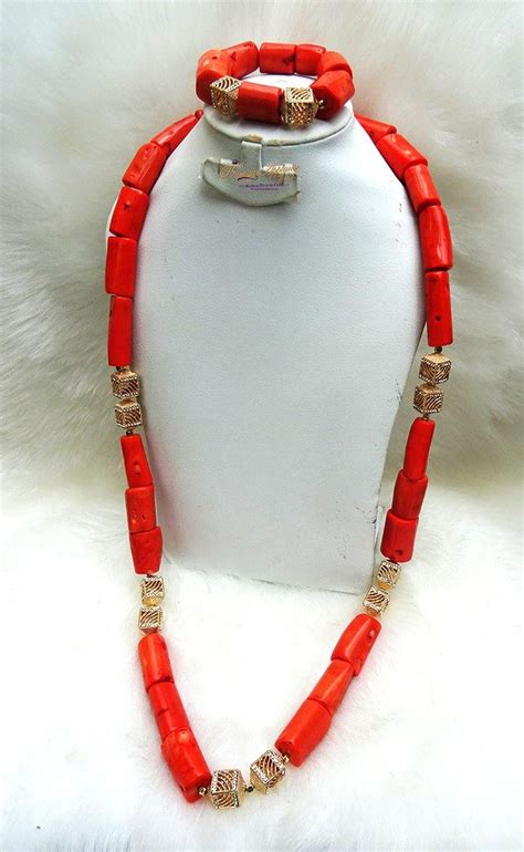 Men Traditional Groom Rough Coral Beads Necklace Bracelet Jewellery Prestigeapplause Jewels