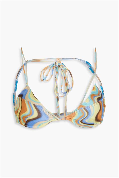 Jacquemus Barco Bead Embellished Printed Underwired Bikini Top The Outnet