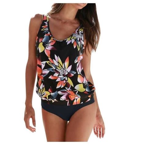 Maillot de bain Mode féminine Sexy dos ouvert gilet imprimé lâche Split Beachwear Bikini Noir