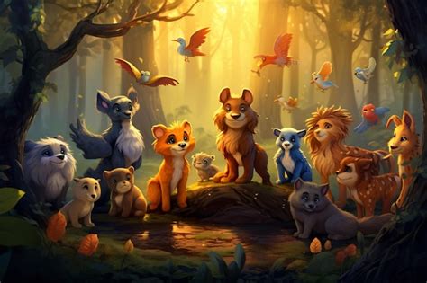 Imagem De Ilustração De Desenhos Animados De Animais Na Floresta Foto