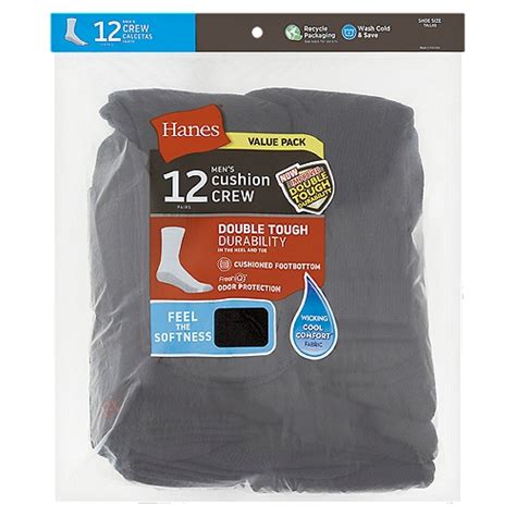 Hanes Mens Cushion Crew Socks Value Pack Size 6 12 12 Pairs Shoprite