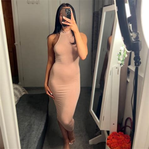 PLT Nude High Neck Midi Dress Great For Baby Shower Depop