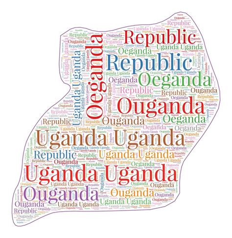 Uganda Shape Filled With Country Name In Many Languages Uganda Map In