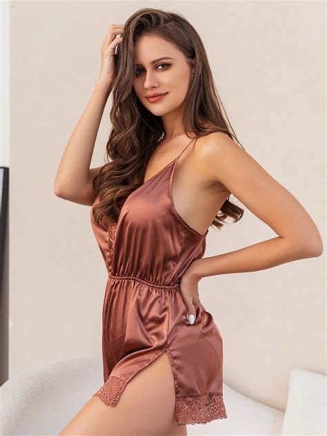 Factory Price Underwear Bodysuit Sexy Sleepwear Jumpsuit Pajamas Silk Teddy Satin Lingerie