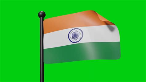 India National Flag Waving Animation In The Wind On Green Screen With