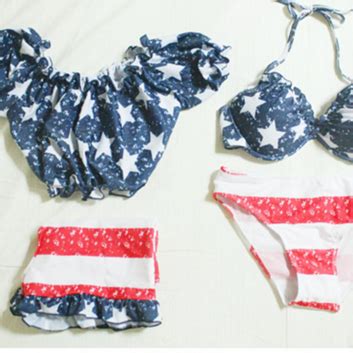 Fashion American Flag Star Print Off Shoulder Halter Two Piece Bikini On Luulla
