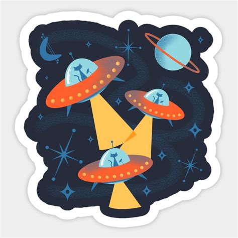 Atomic Space Cadets Cats In Retro Flying Saucer UFOs Cats Sticker