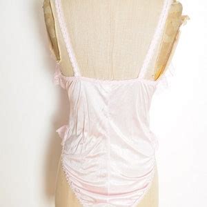 Vintage 80s Teddy Pink Lace Satin High Cut Lingerie Negligee Romper XS S Ribbons Etsy