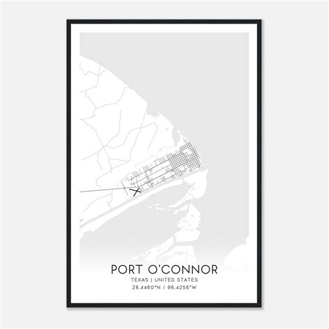 Port O'Connor Texas Map Poster, Modern Home Decor Wall Art Print