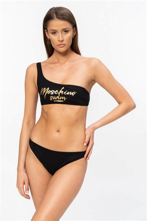 MOSCHINO Czarny dół od bikini ze złotym logo