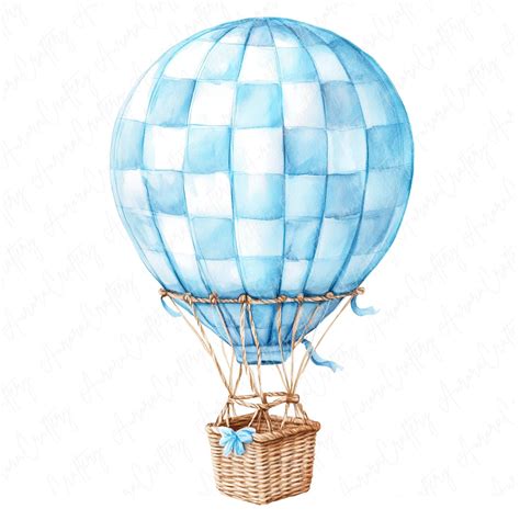 Baby Blue Hot Air Balloon Watercolor Clipart Dreamy Nursery Decor Baby Boy Adventure Themed