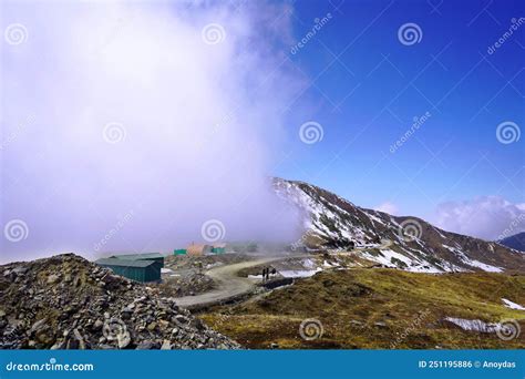 Cloud Stuck In Snow Capped Himalayan Mountain In Sikkim Silk Route