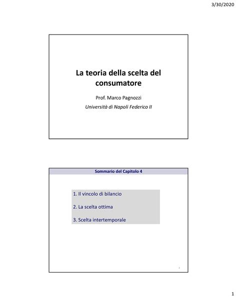 Capitolo 4 Scelta La Teoria Della Scelta Del Consumatore La Teoria